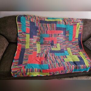 Hand Made Colorful Patchwork Knit Blanket